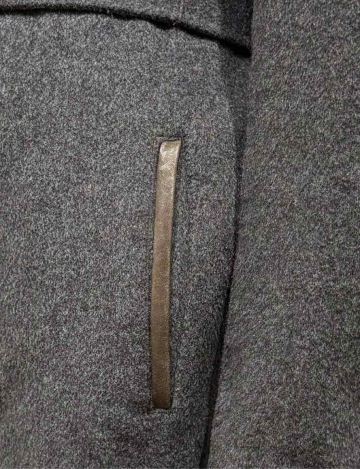 Vince Size L Wool Blend Leather Trim Coat