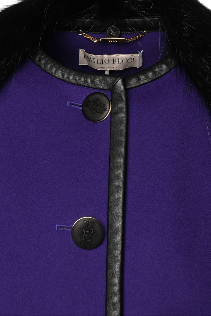 Emilio Pucci Size 4 Leather Trim Wool Cape