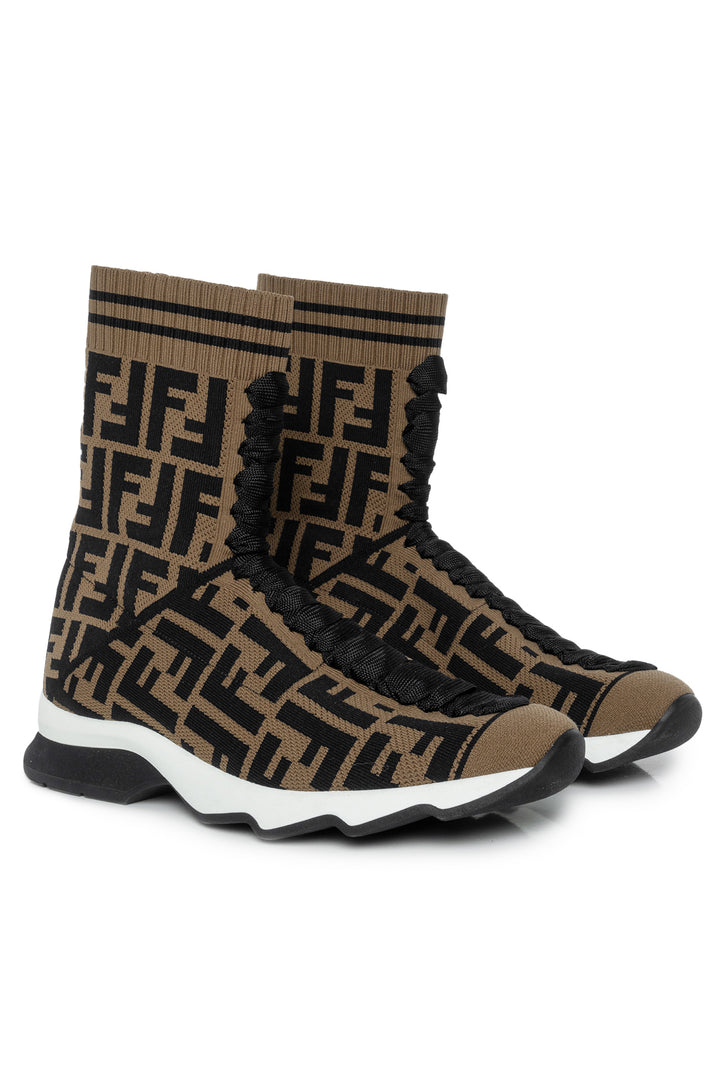 Fendi Size 37 Zucca FF Knit Ankle Boots