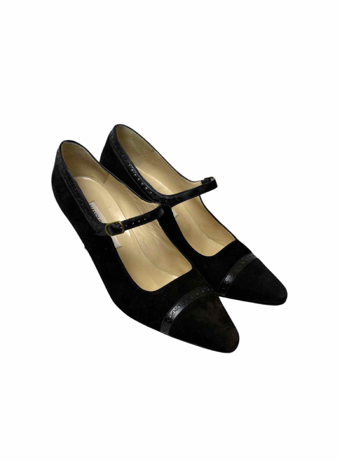 Manolo Blahnik Size 38 Suede & Leather Trim Pumps