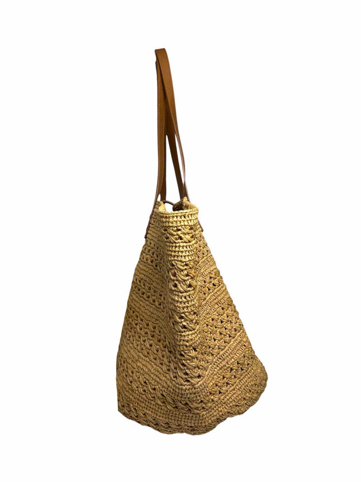 Saint Laurent Panier Natural & Brandy Raffia Hobo Purse