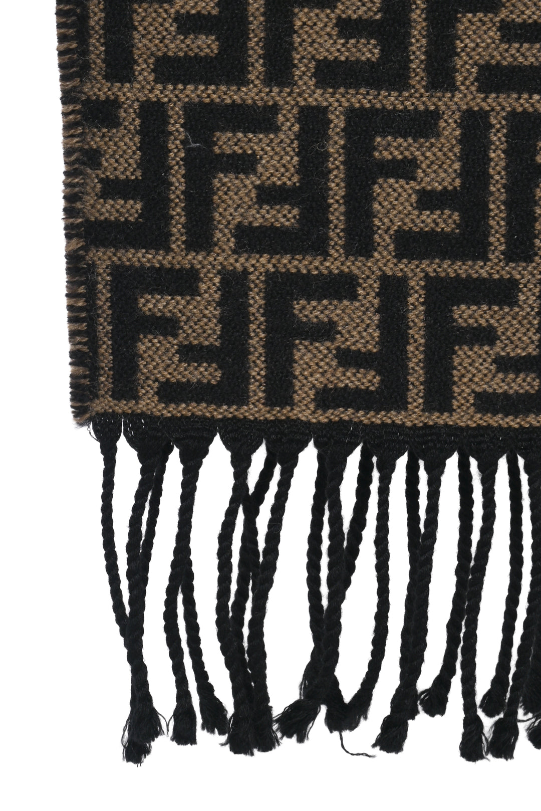 Fendi Size OS Fringe Trim Zucca Print Wool Scarf