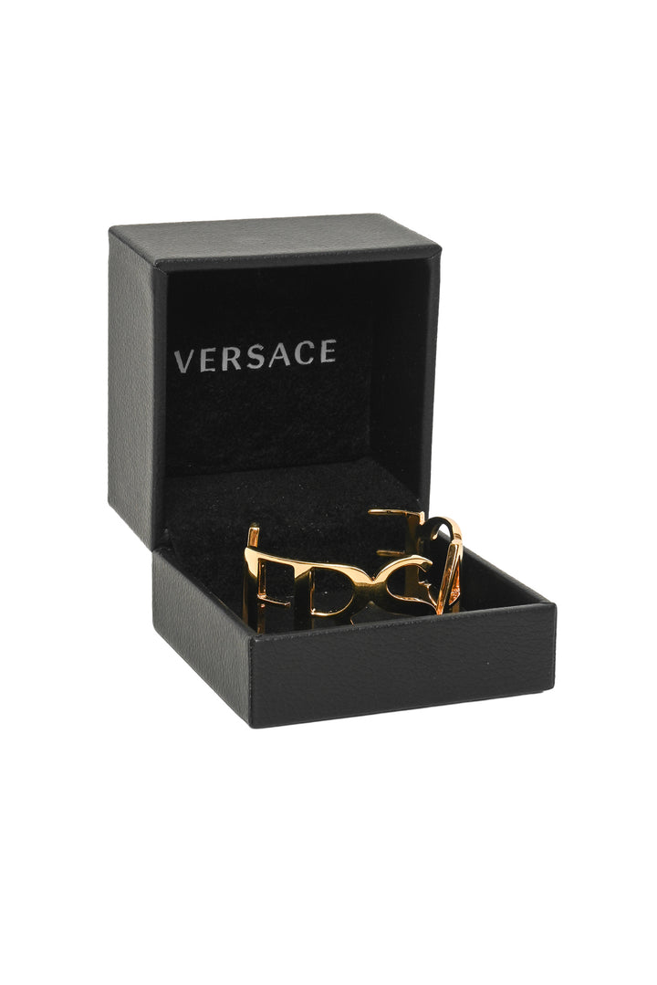 Versace Size S Gold-Tone Logo Open Cuff Bracelet
