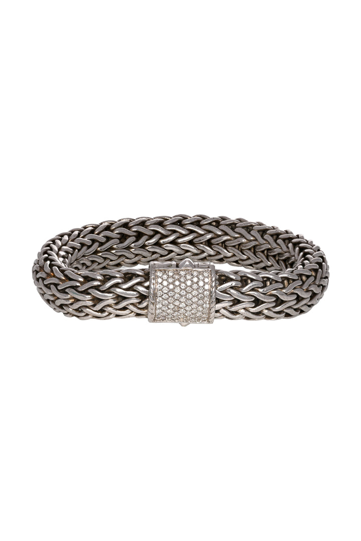 John Hardy 18K White Gold & Silver Diamond Classic Icon Bracelet