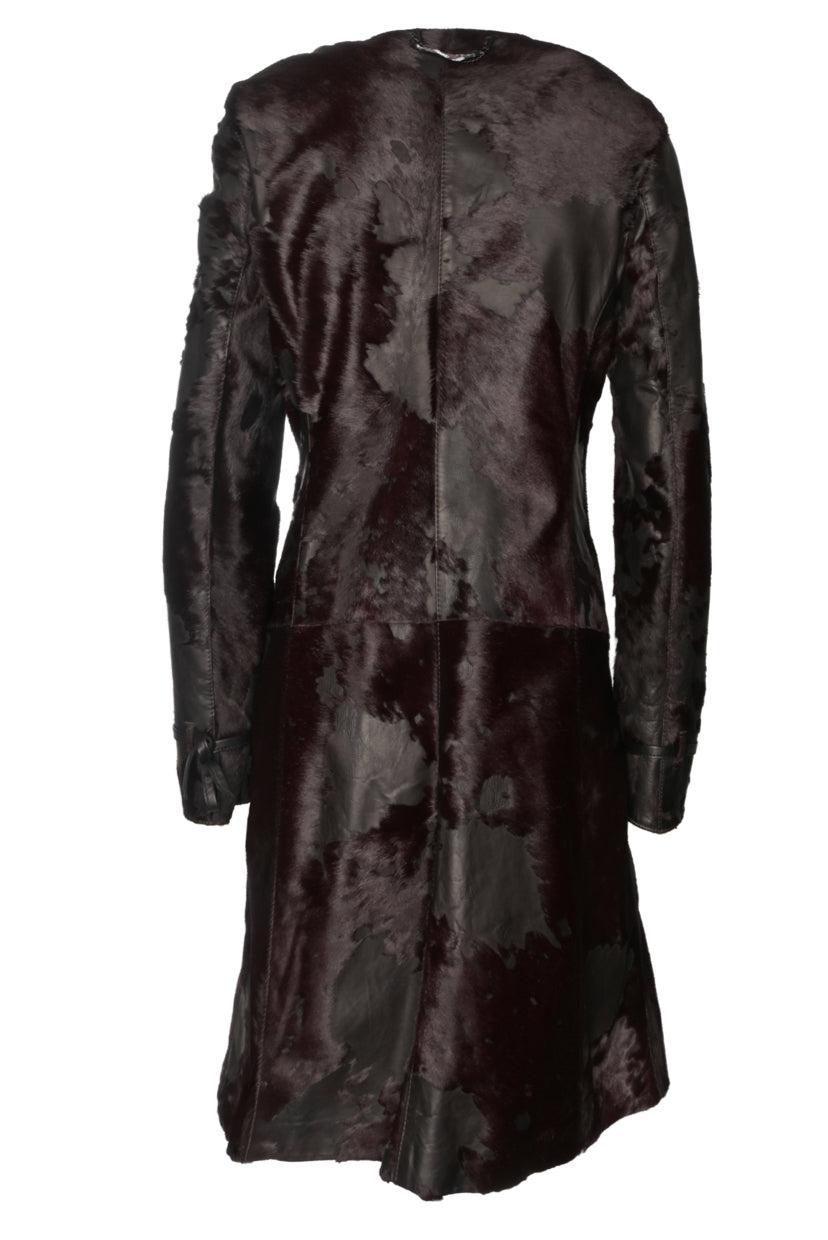 BOSS Size 8 Leather & Pony Hair Coat