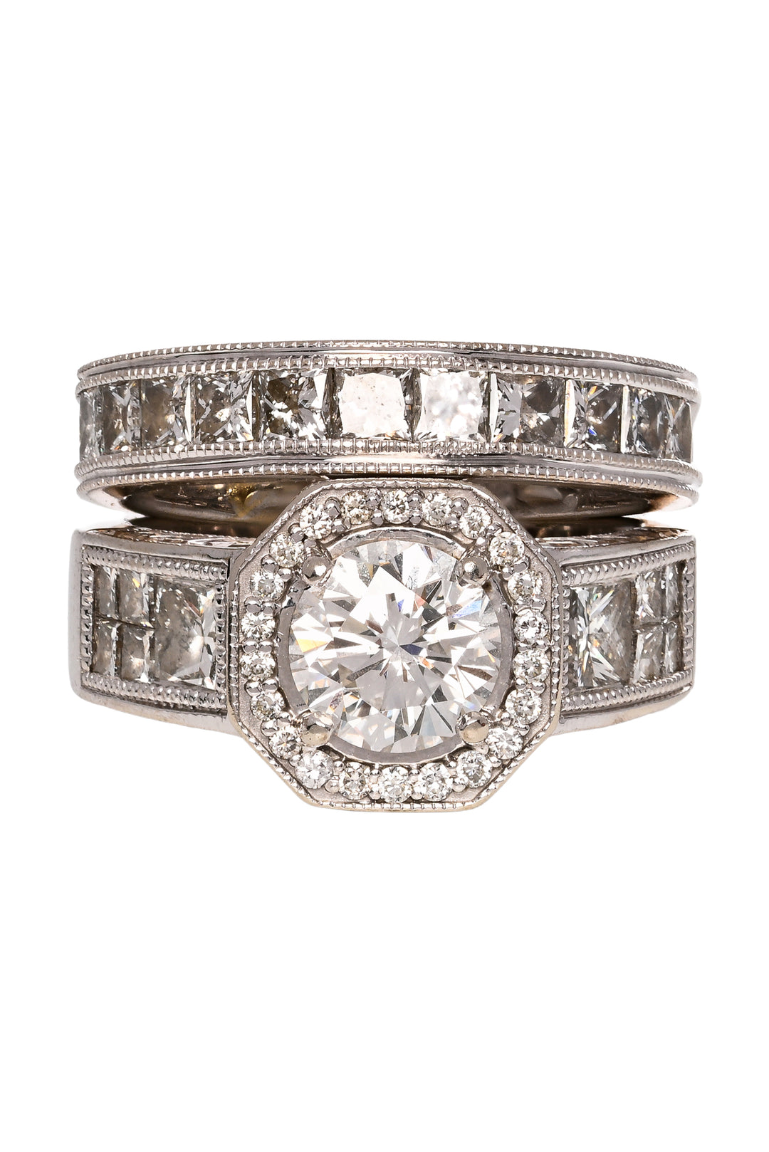 14K White Gold & Diamonds Duo Set Size 5/4 Rings