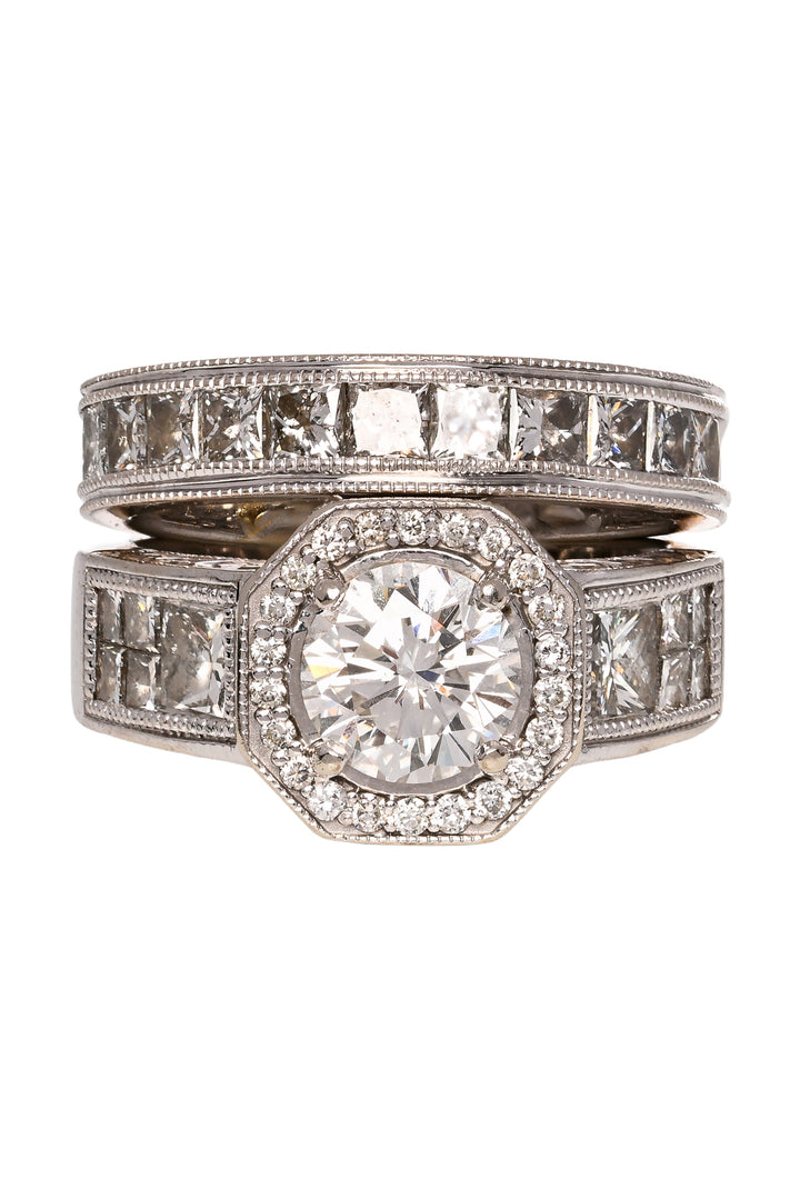 14K White Gold & Diamonds Duo Set Size 5/4 Rings