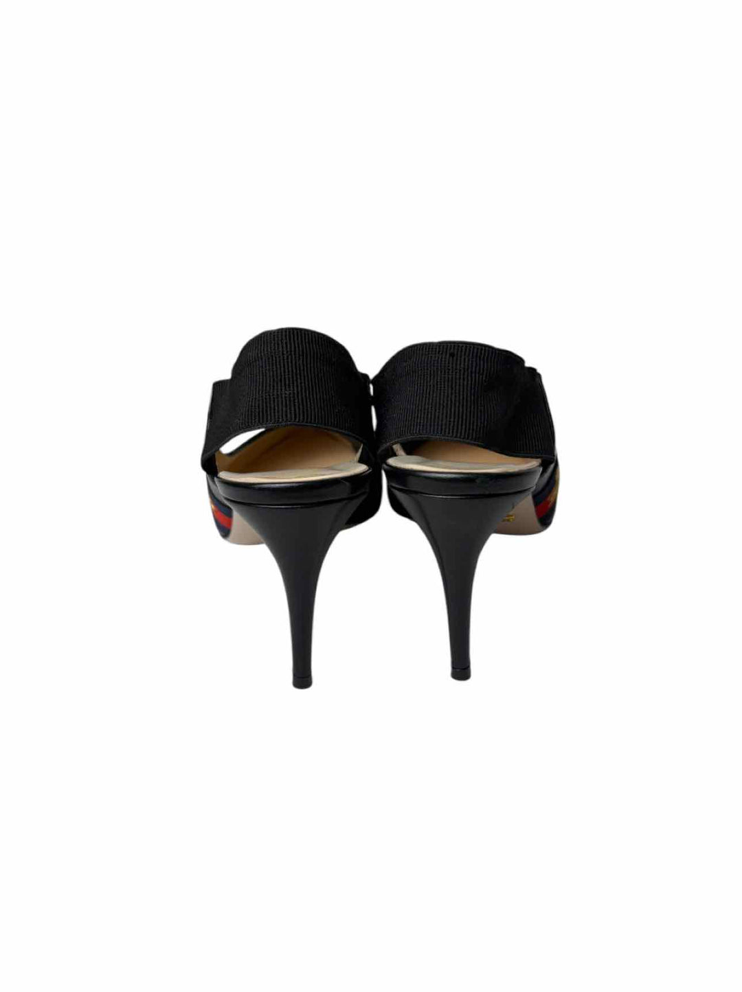 Gucci Size 38 Sylvie Web Embroidered Bee Leather Slingback Pumps