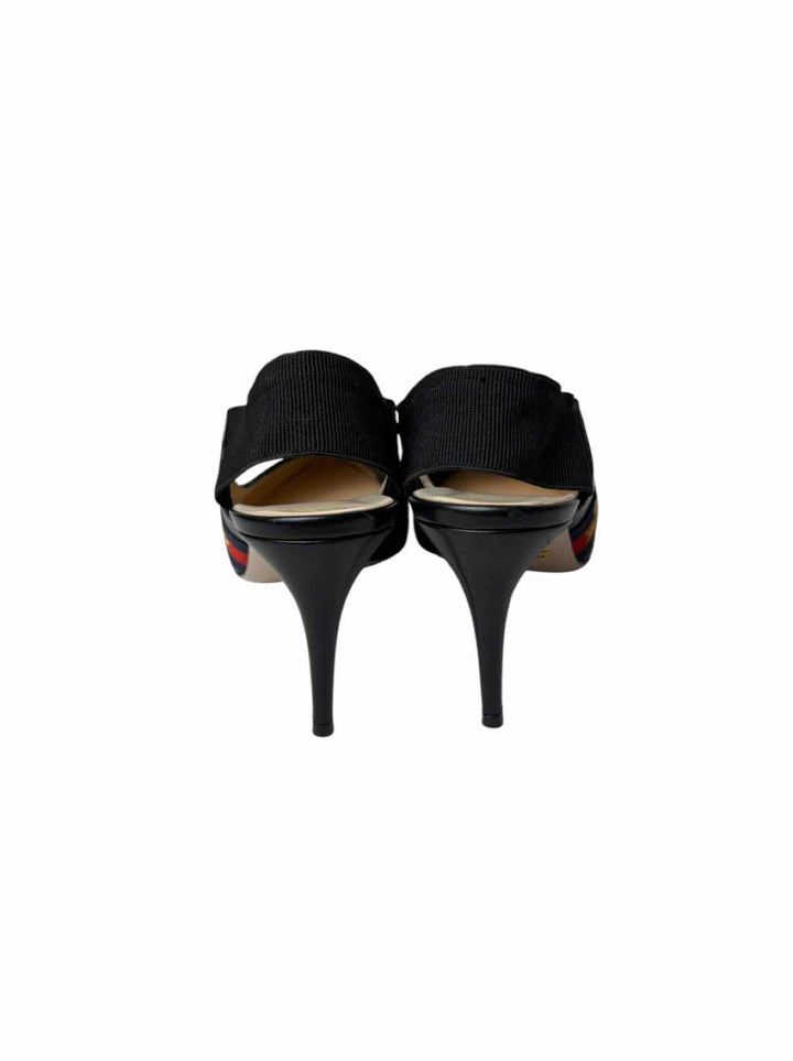 Gucci Size 38 Sylvie Web Embroidered Bee Leather Slingback Pumps