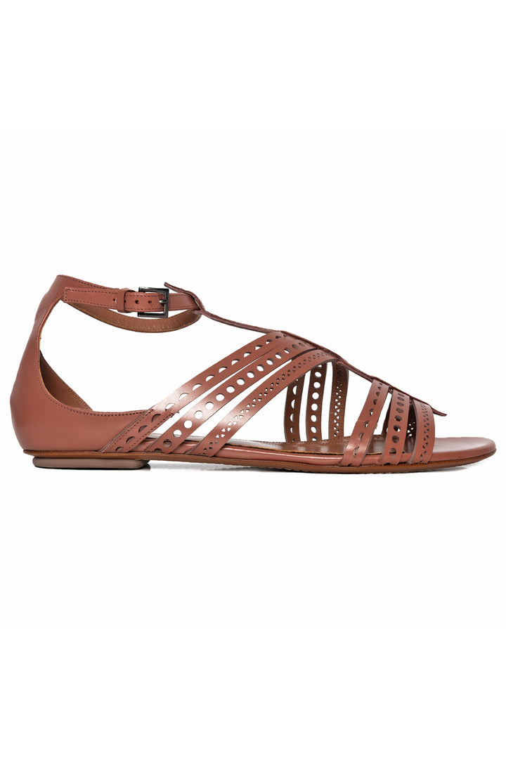 Alaia Size 41 Laser-Cut Leather Flat Sandals