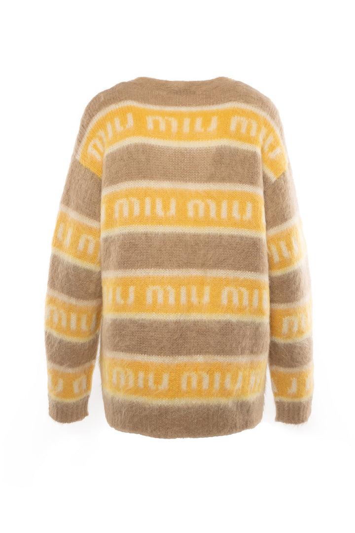 Miu Miu Size S/M Allover Logo Jacquard Striped Cardigan