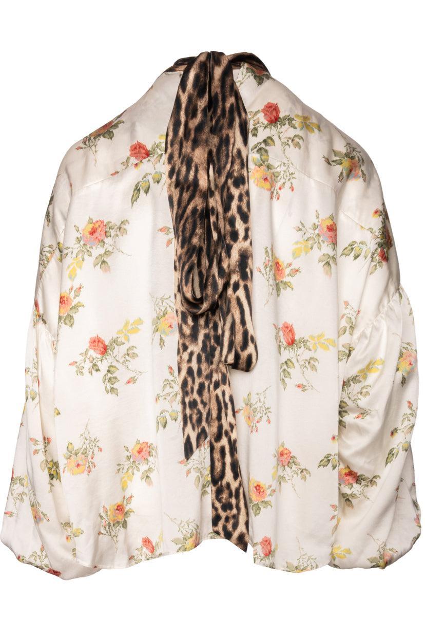 R13 Size XS Contrast Print Silk Neck Tie Top