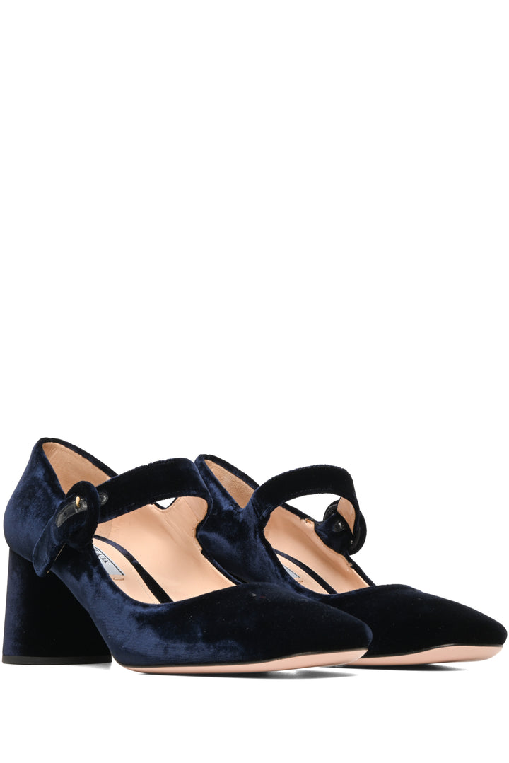 Prada Size 37.5 Velvet Mary Jane Pumps