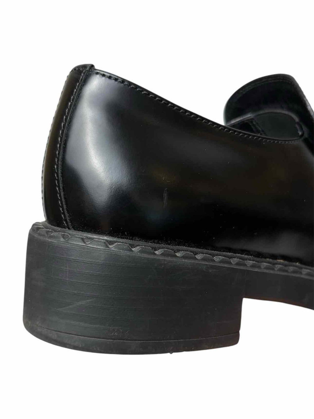 Prada Size 38 Brushed Leather Logo Loafers