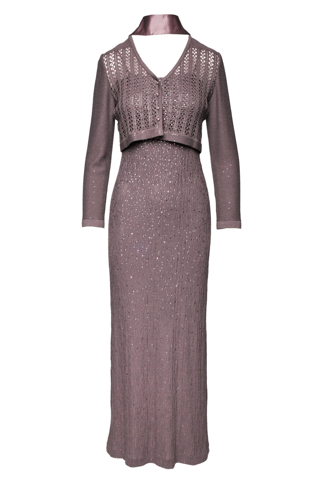 St. John Size 2 Embellished Knit Maxi Dress & Cropped Cardigan Set