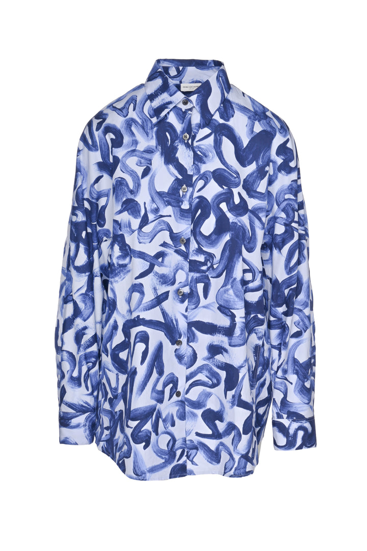 Dries Van Noten Heris Paint Brush Abstract Button Down Blouse