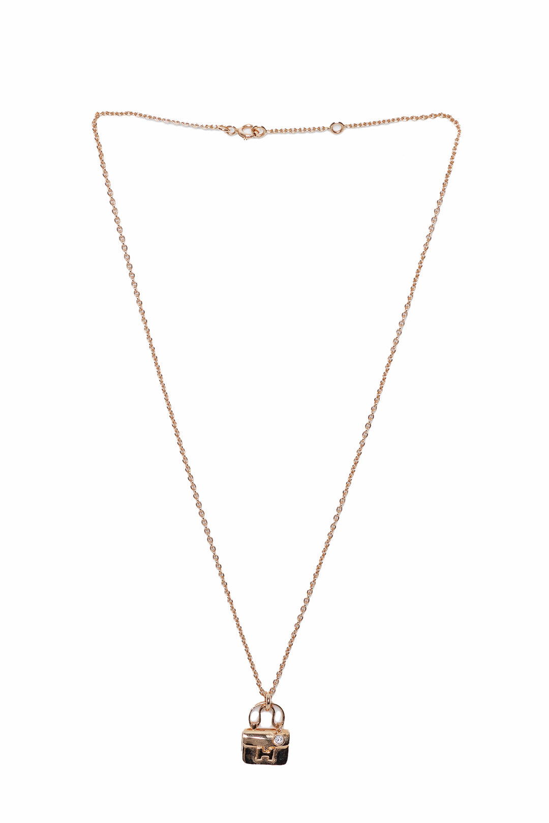 Hermes 18K Rose Gold & Diamond Amulettes Constance Pendant Necklace