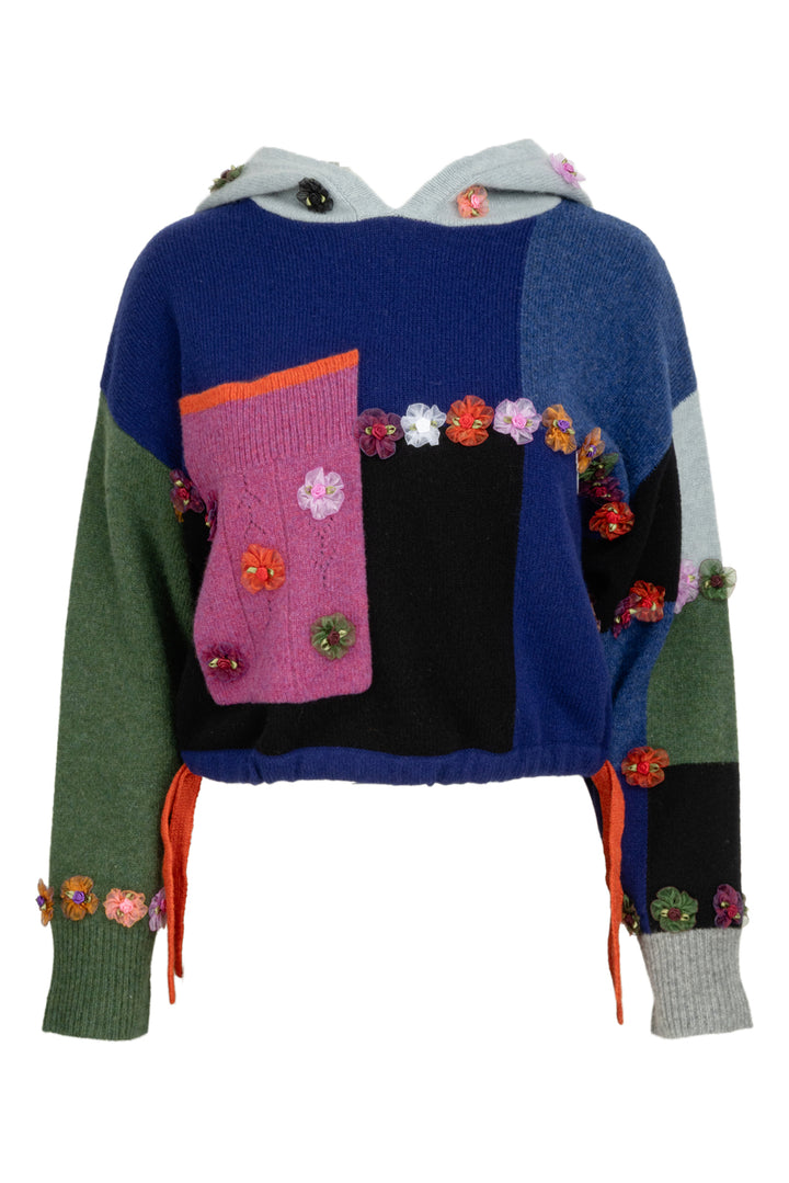 Yanyan Knits Size XS Floral Embellished Multi-colour Knit Hoodie