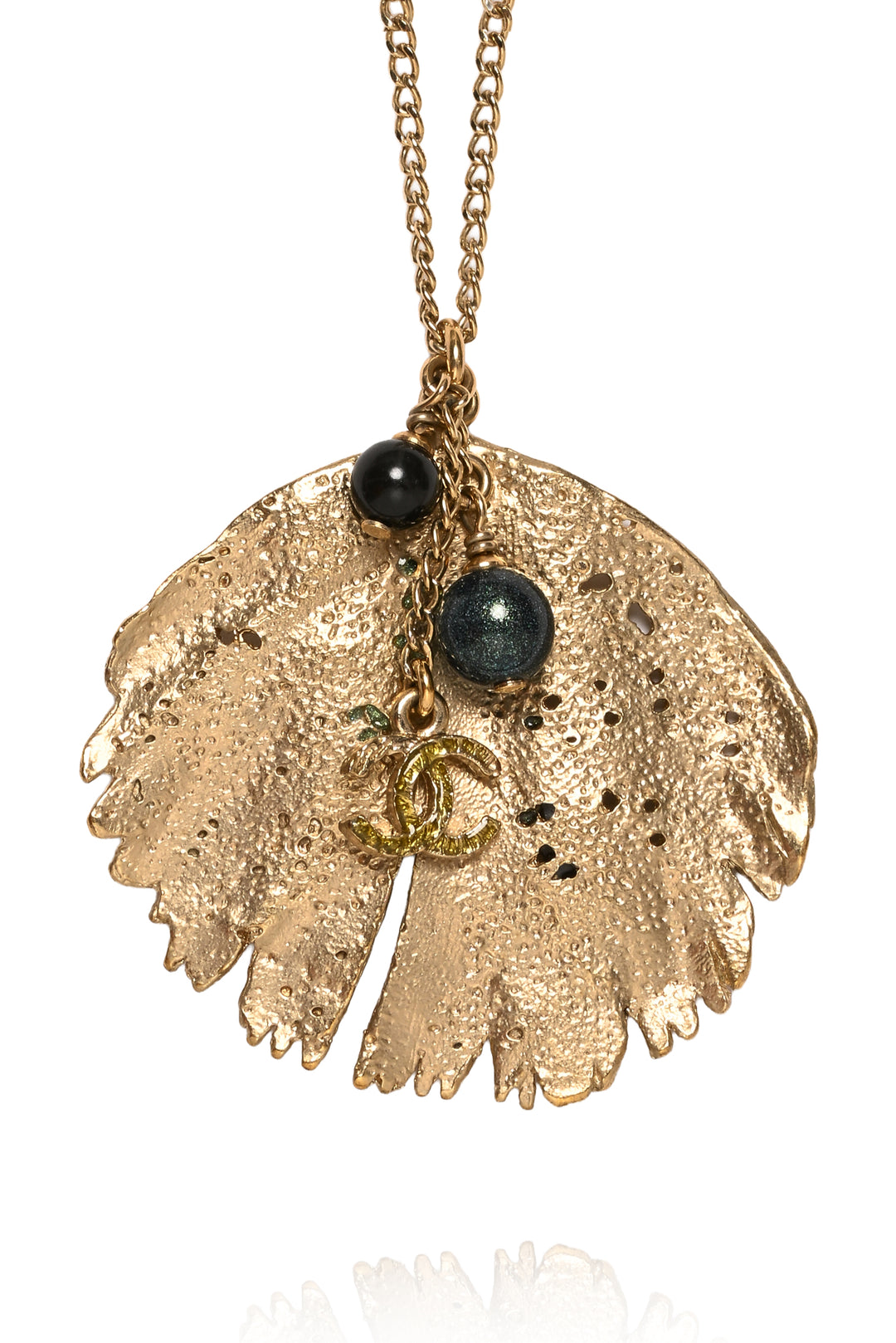 Chanel Vintage Logo Leaf Pendant Necklace