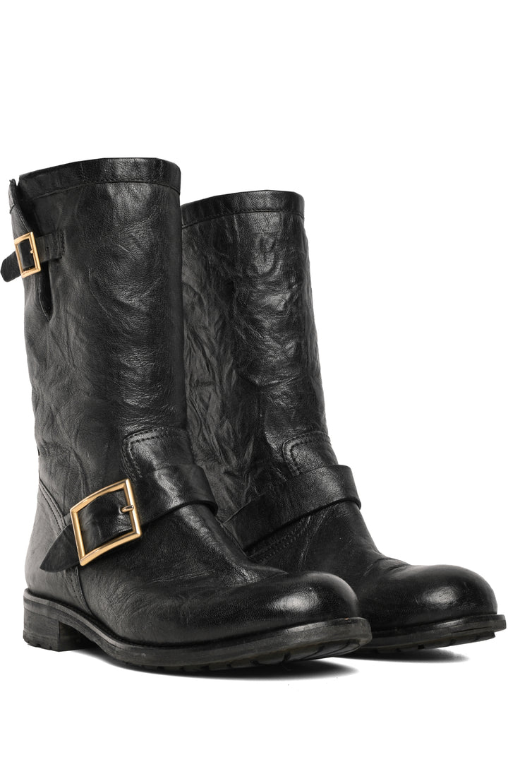 Jimmy Choo Size 38 Shearling Lined Biker Ankle Boots