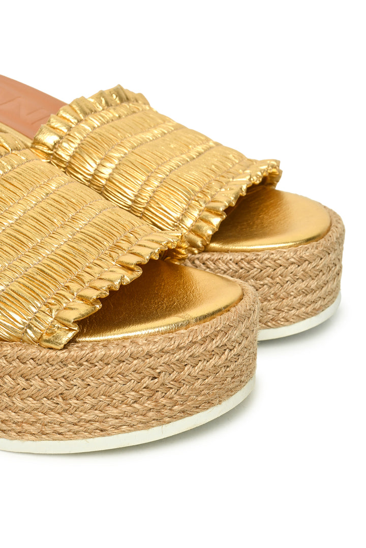 Ganni Size 39 Metallic Espadrille Wedge Sandals