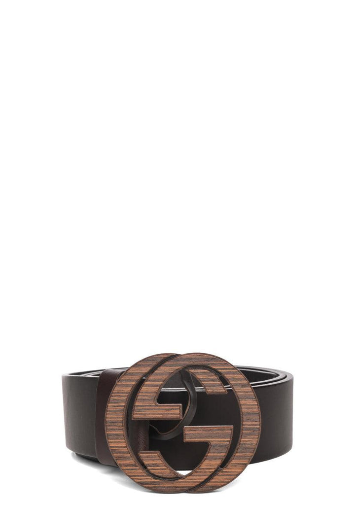 Gucci Size 28 Men's Calfskin Wood Interlocking GG Belt