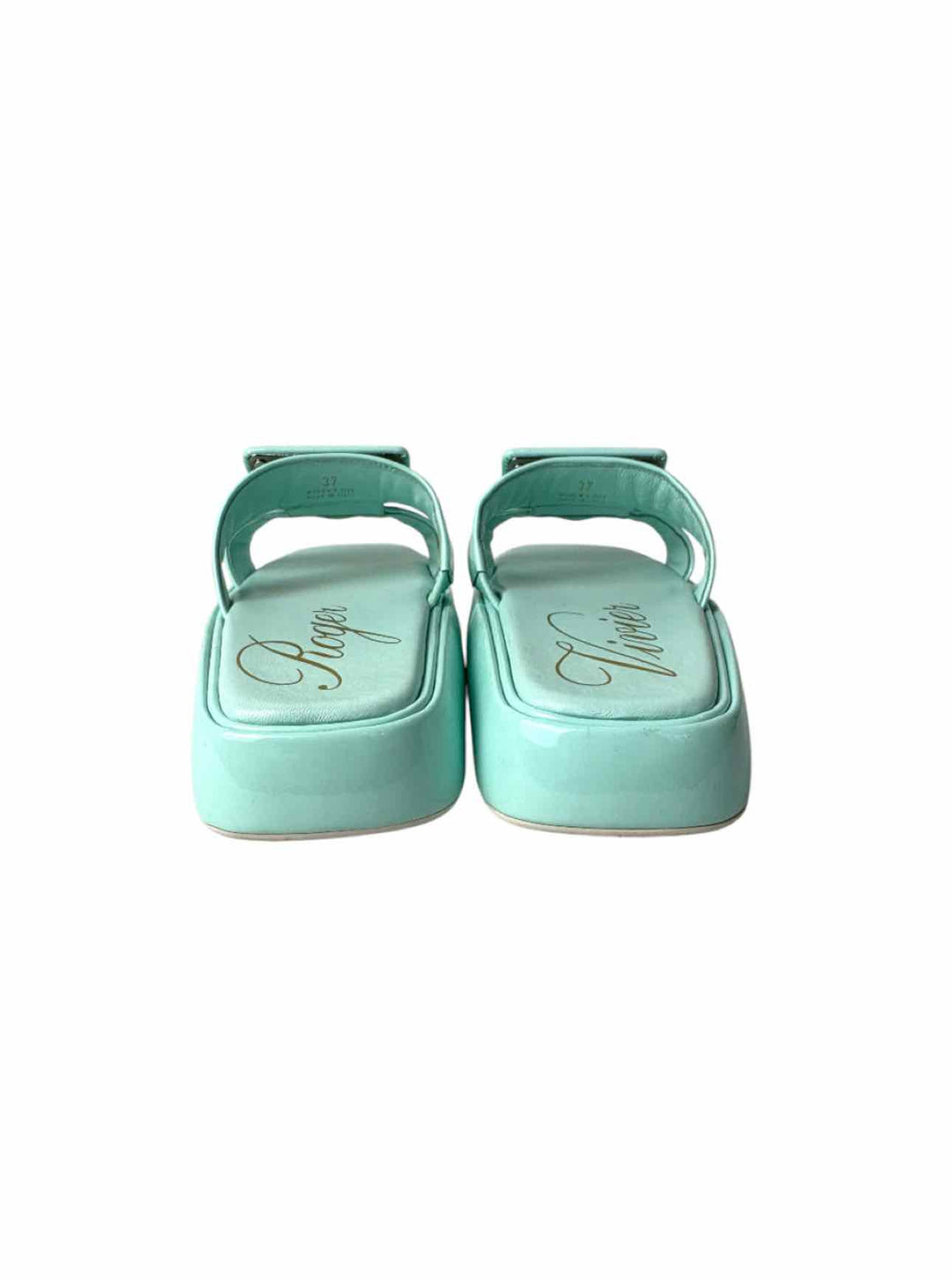 Roger Vivier Size 37 Buckle-Embellished Patent Leather Slide Mule Sandals
