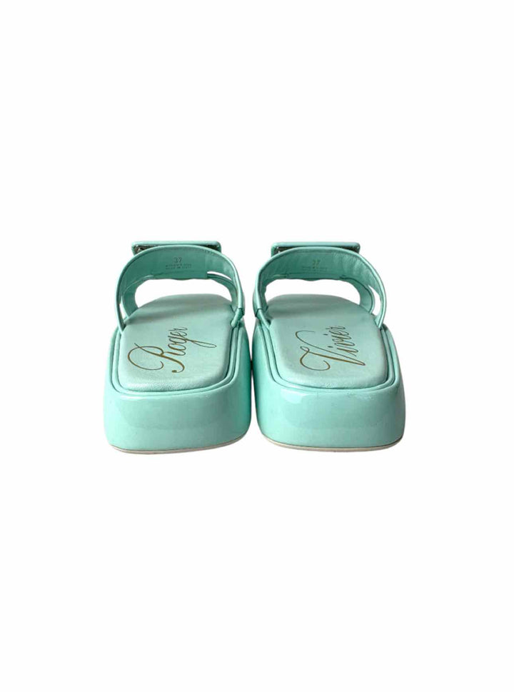 Roger Vivier Size 37 Buckle-Embellished Patent Leather Slide Mule Sandals
