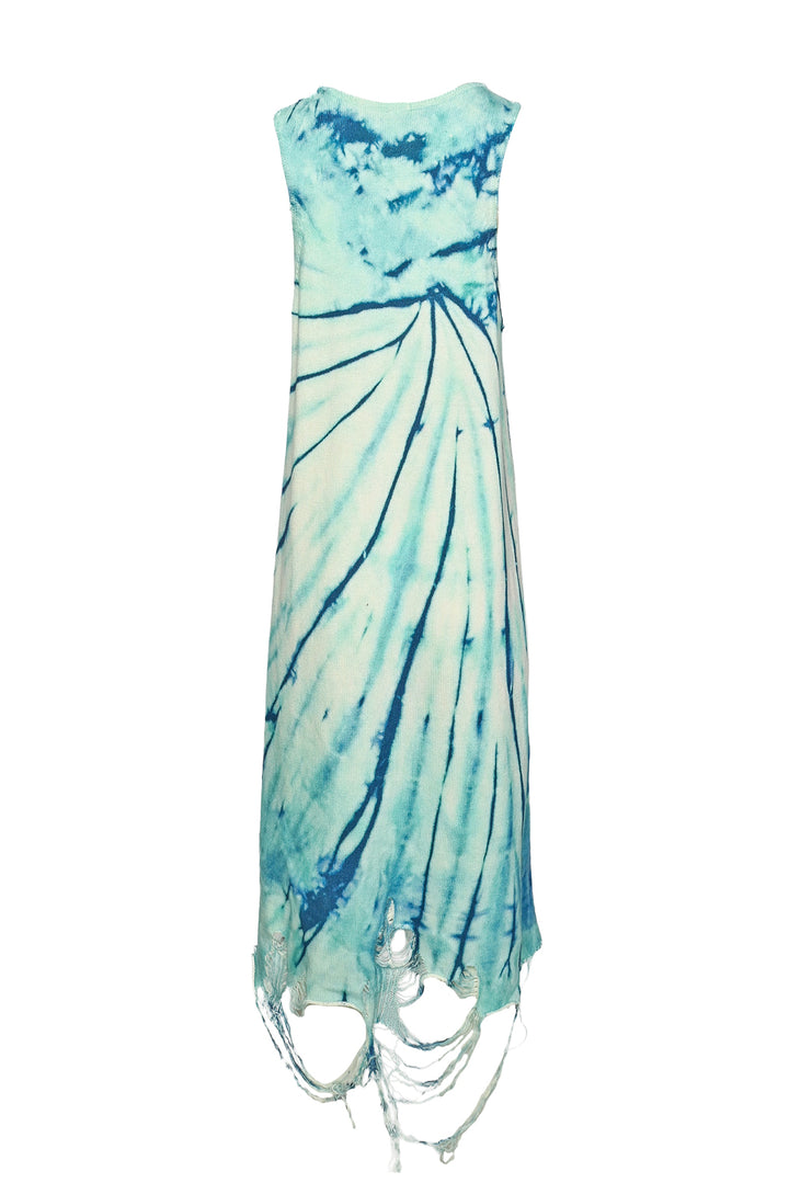 R13 Size S Blue Tie-Dye Destroyed Knit Tank Dress