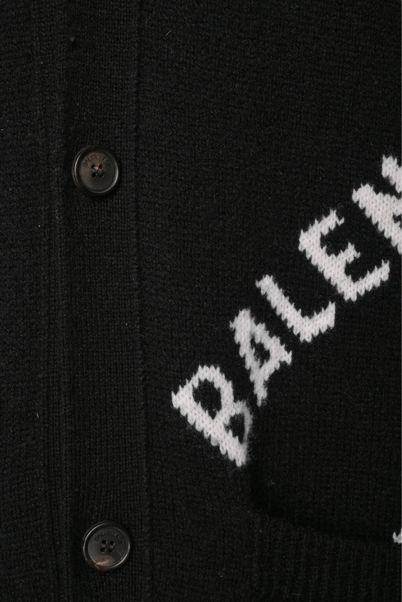 Balenciaga Size S Men's Logo Intarsia Wool Blend Cardigan