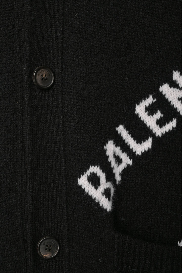 Balenciaga Size S Men's Logo Intarsia Wool Blend Cardigan
