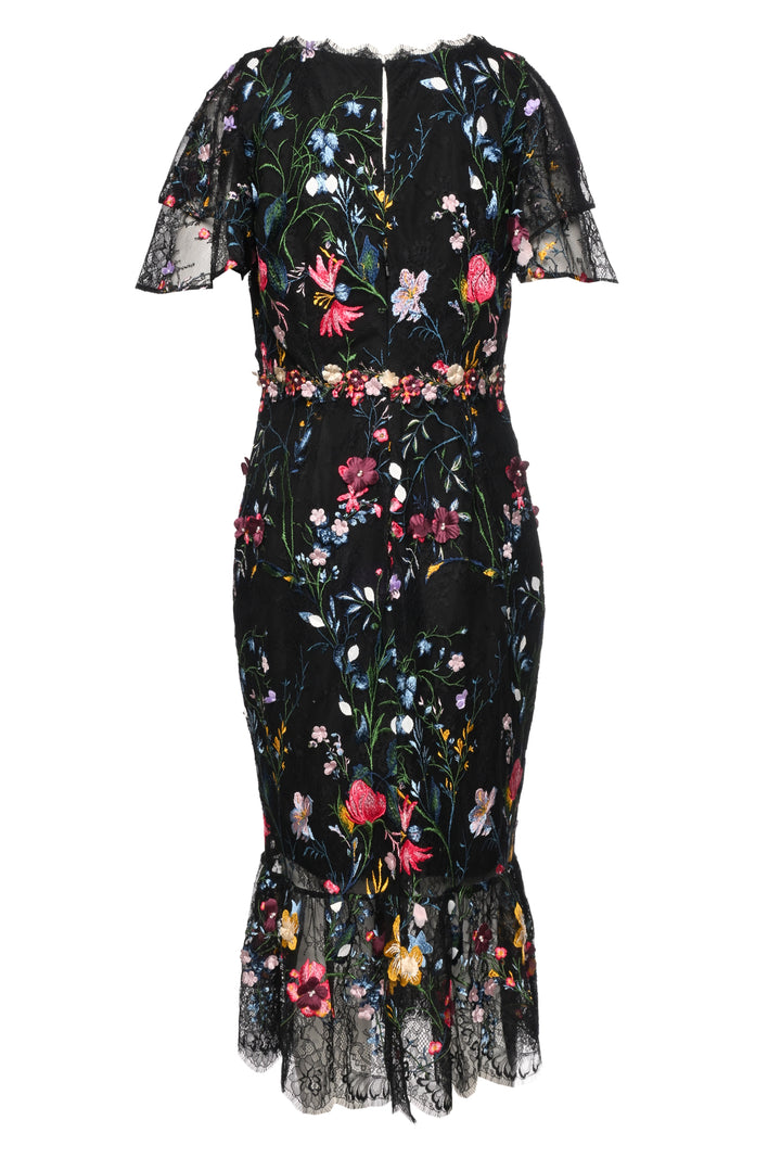 Marchesa Notte Size 10 Floral Embroidered Lace Midi Dress