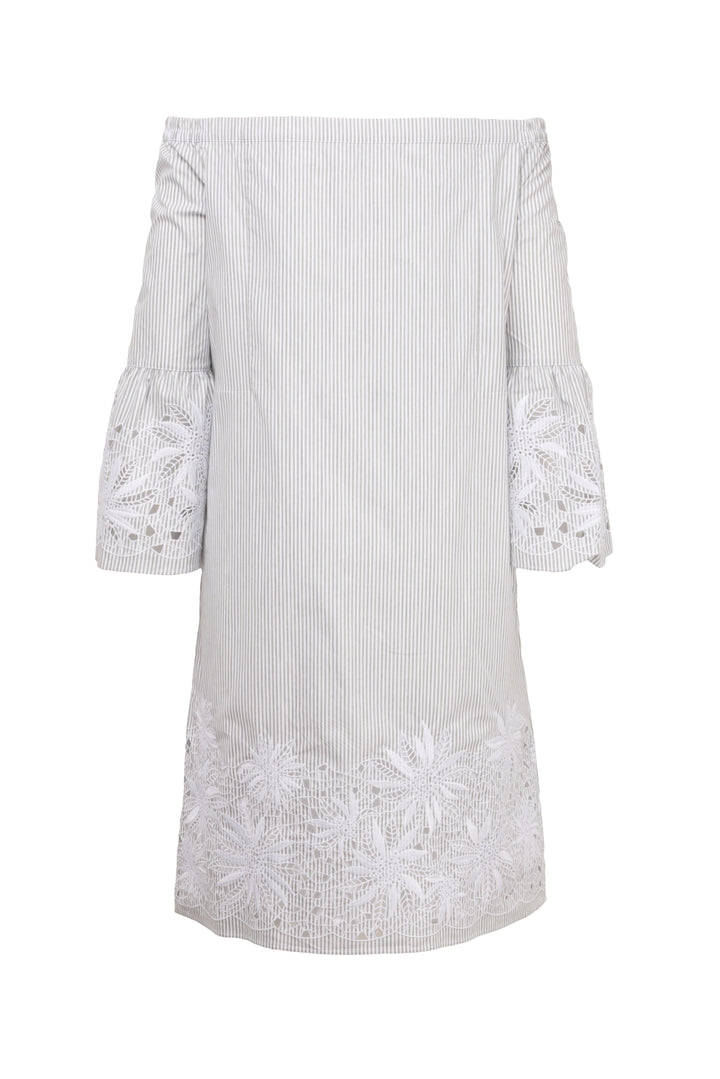 Lafayette 148 Size L Off The Shoulder Stripe Embroidered Dress