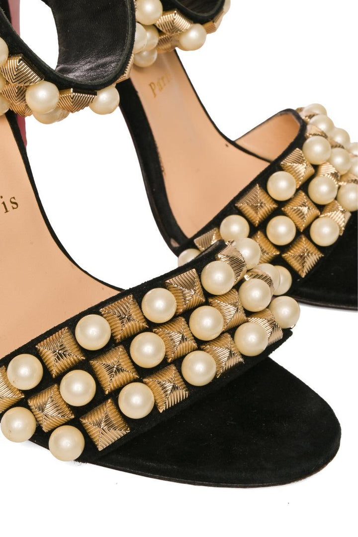 Christian Louboutin Size 38.5 Suede Tudor Bal Heeled Sandals