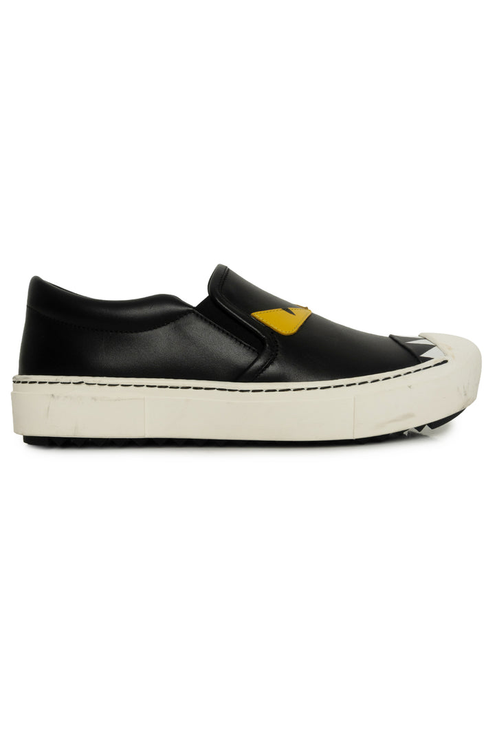 Fendi Size 35 Monster Motif Leather Slip-On Sneaker