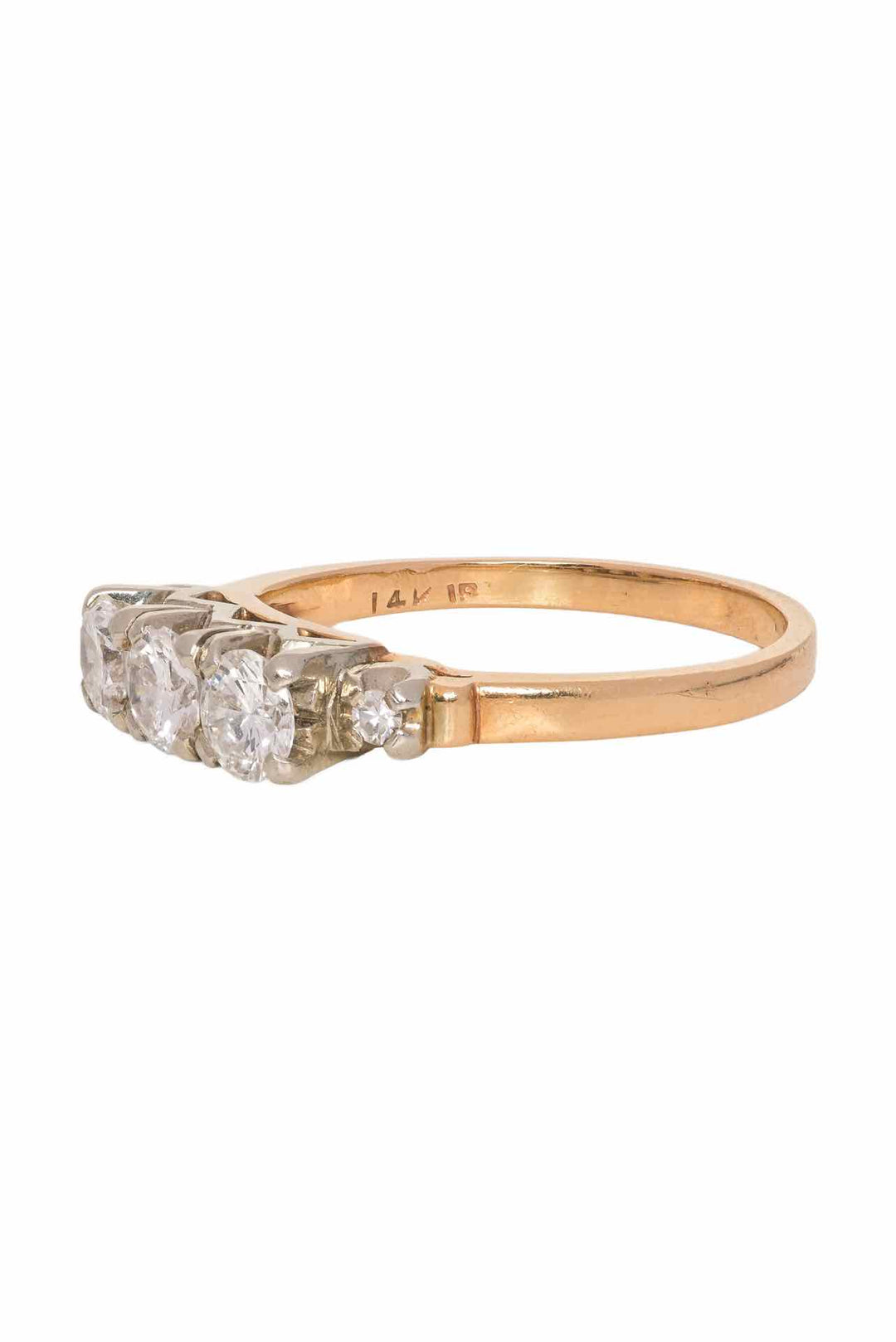 14K Yellow Gold & 18K White Gold Trio Diamond Size 6.5 Ring