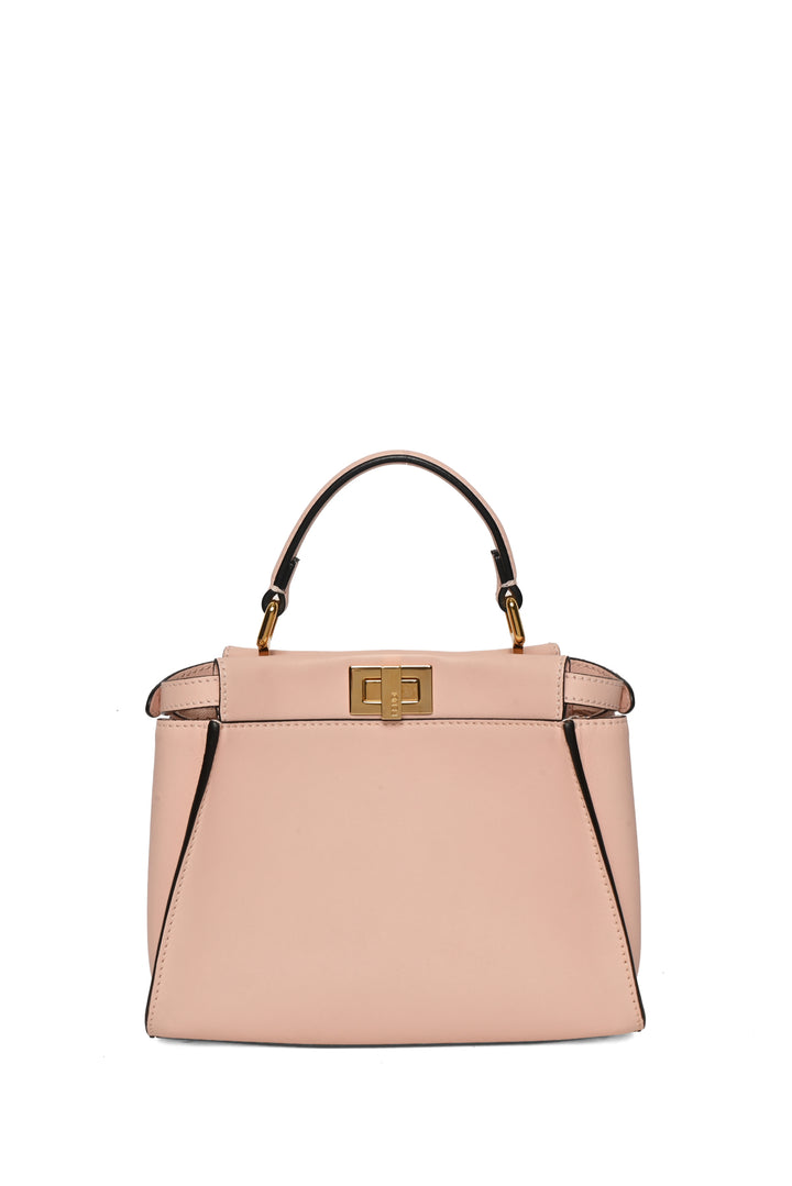 Fendi Vitello Seta Canvas FF Embroidered Mini Peekaboo Iconic Satchel