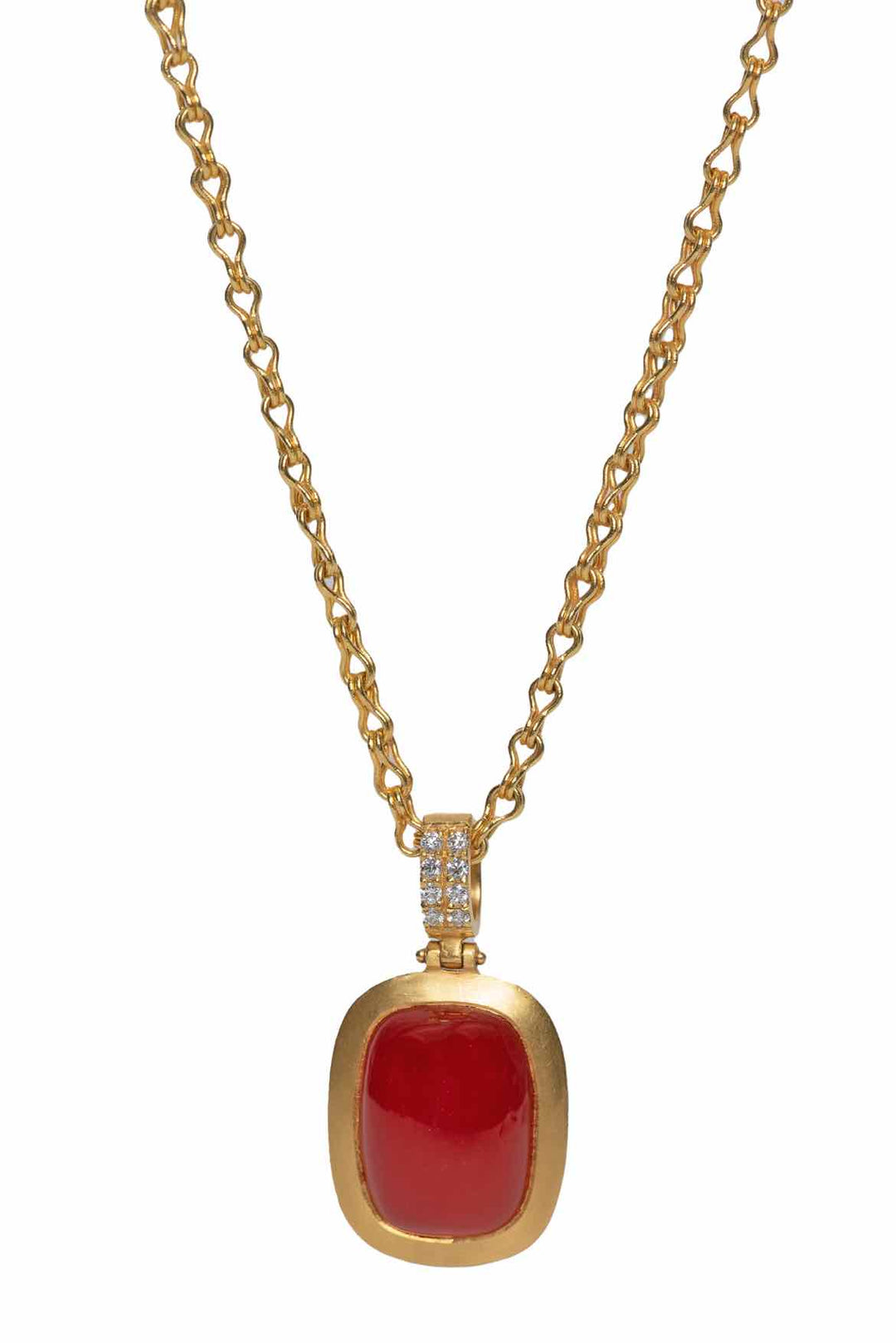 22K Gold Carnelian & Diamond Necklace