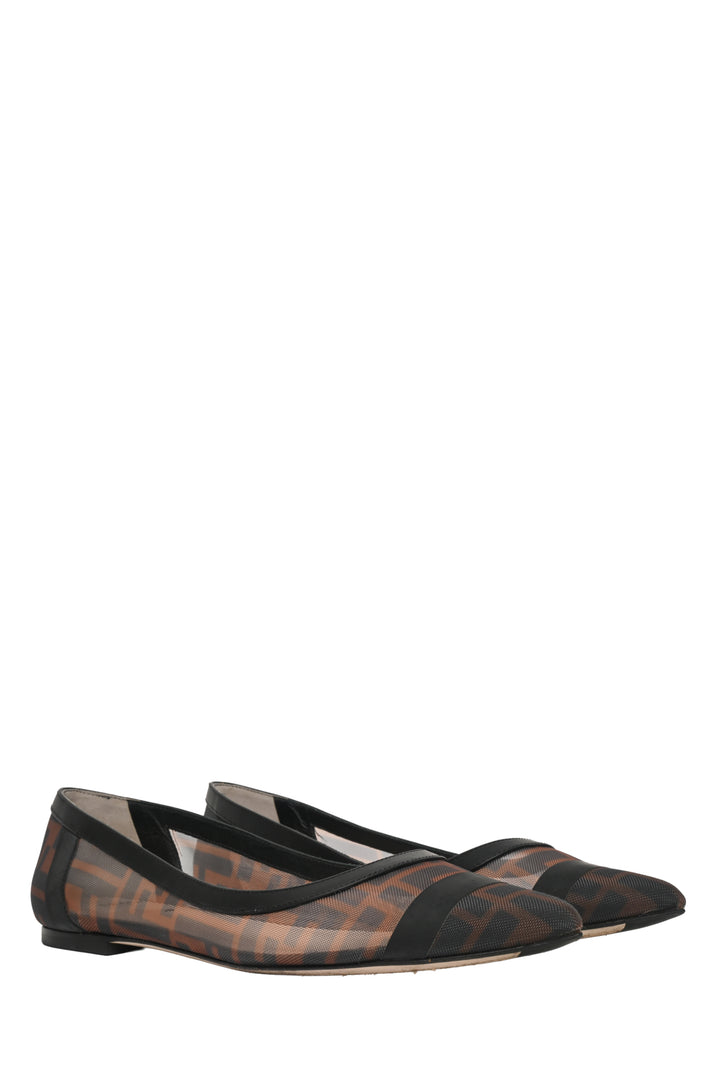 Fendi Size 38 Zucca Mesh Ballerina Flats