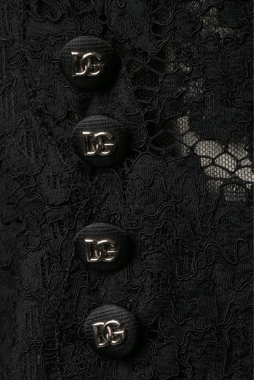 Dolce & Gabbana Size 42 Branded Stretch Lace Turlington Blazer