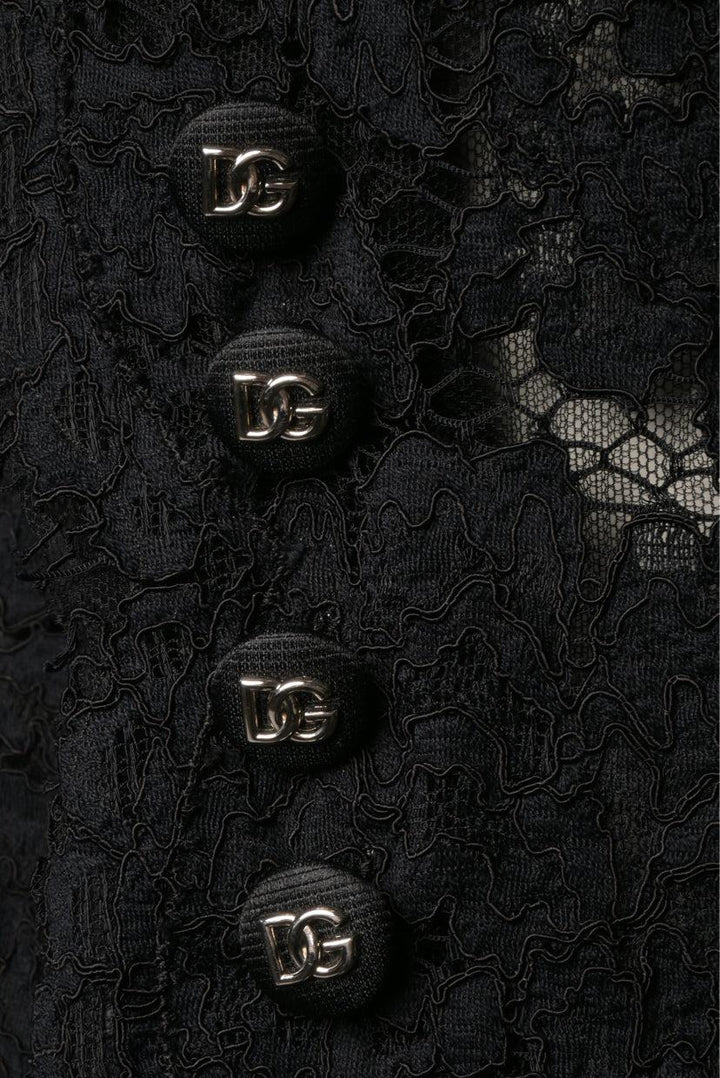 Dolce & Gabbana Size 42 Branded Stretch Lace Turlington Blazer