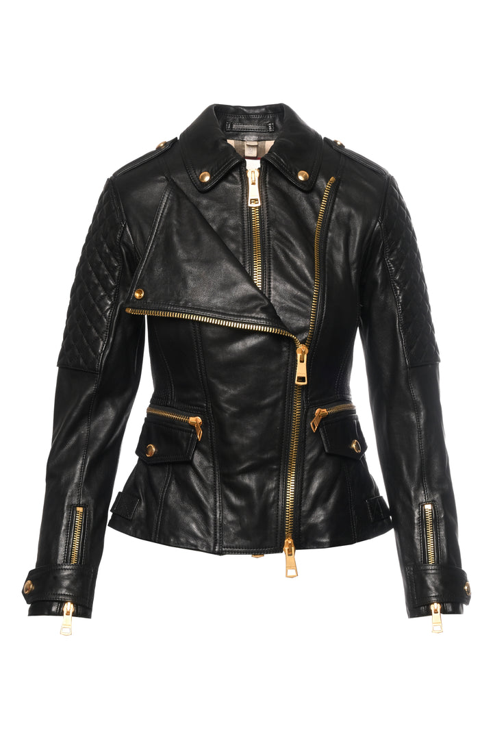 Burberry Brit Size 2 Lambskin Leather Biker Jacket