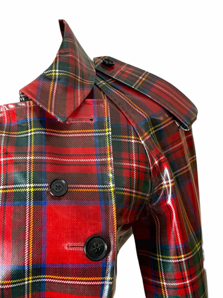 Burberry Size 2 Laminated Tartan Wool Trench Coat