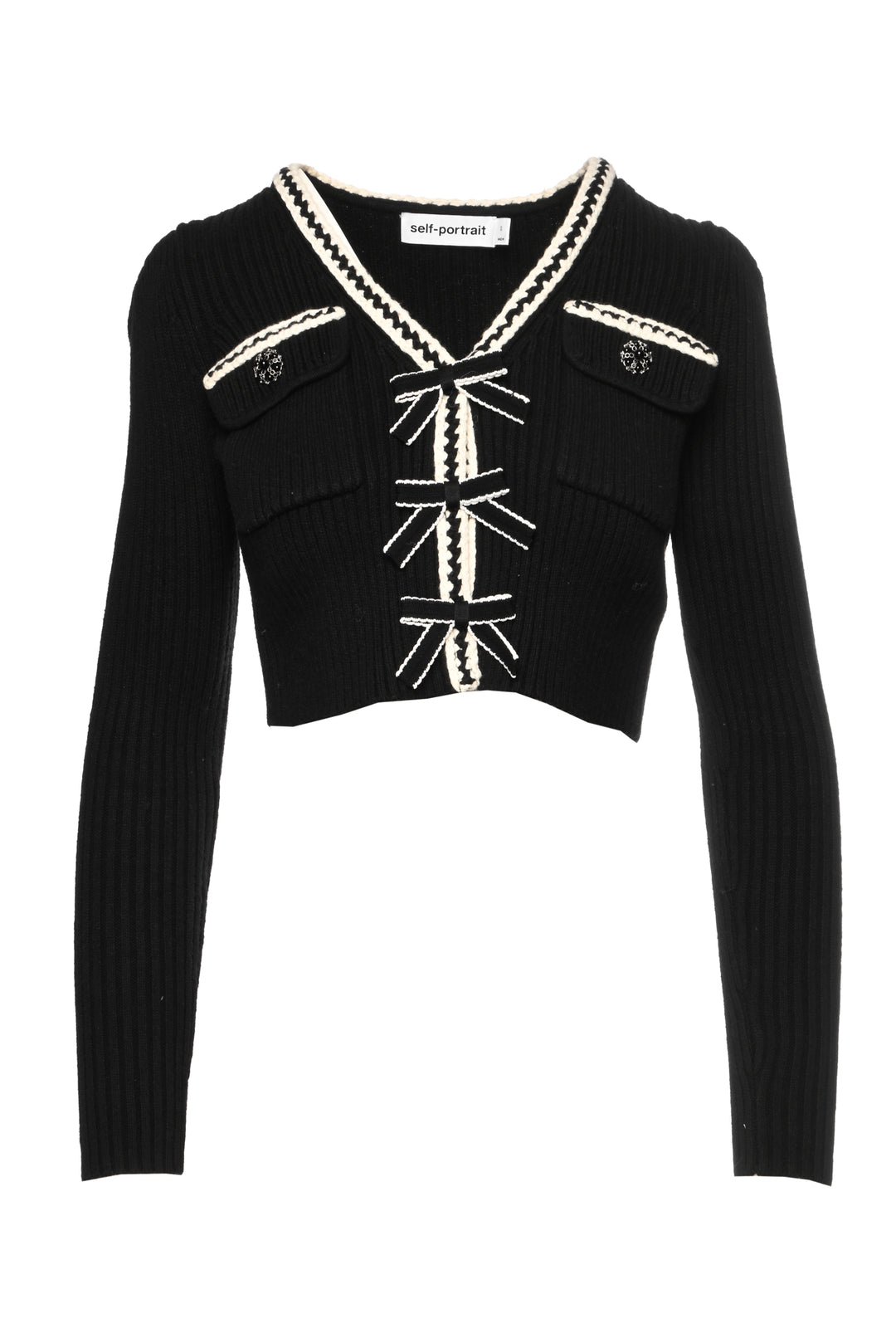 Self Portrait Size S Bow Melange Knit Cardigan