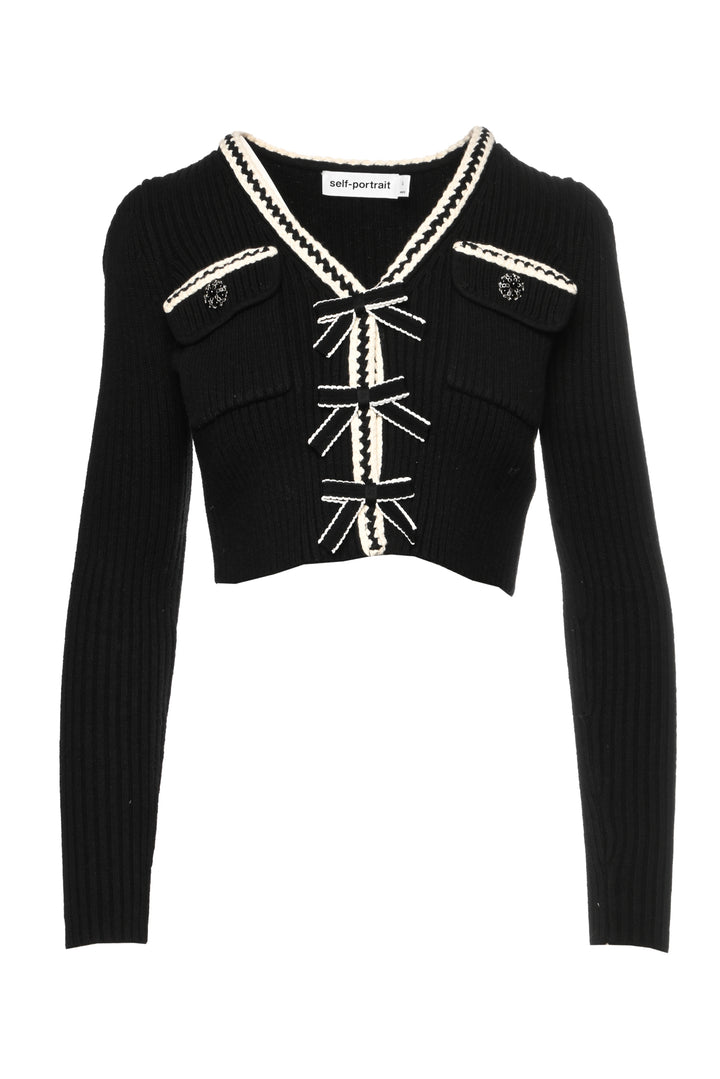 Self Portrait Size S Bow Melange Knit Cardigan