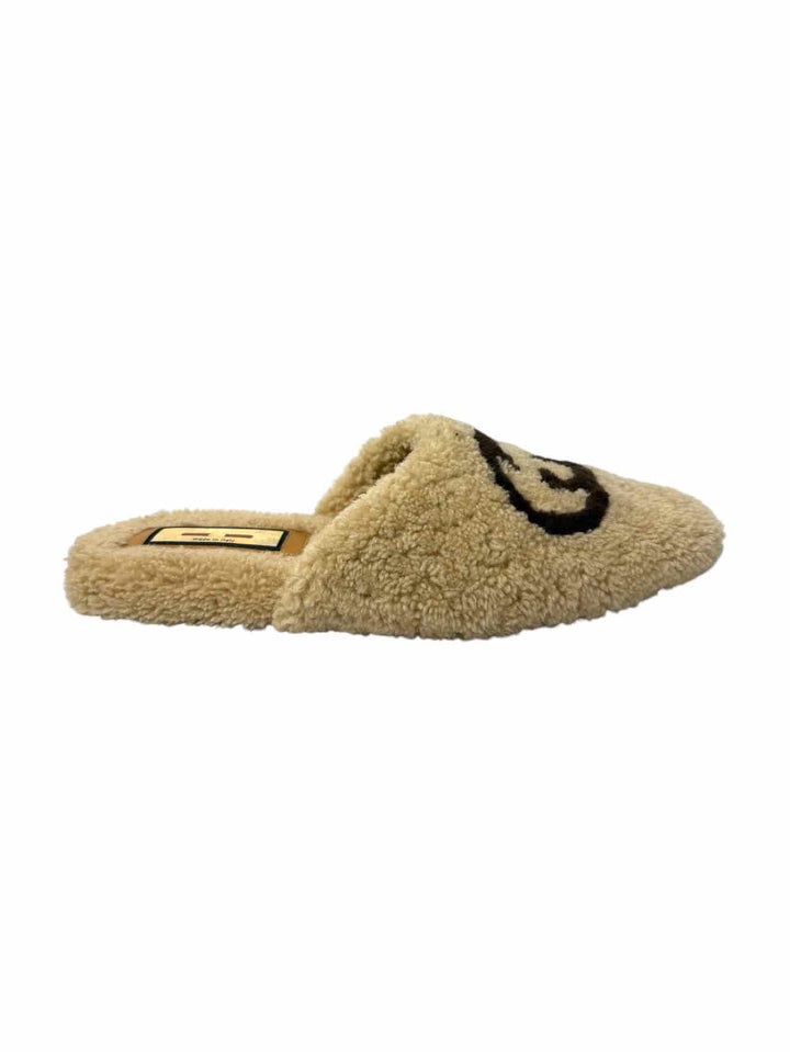 Gucci Size 38 Eileen Shearling GG Logo Slipper Flats