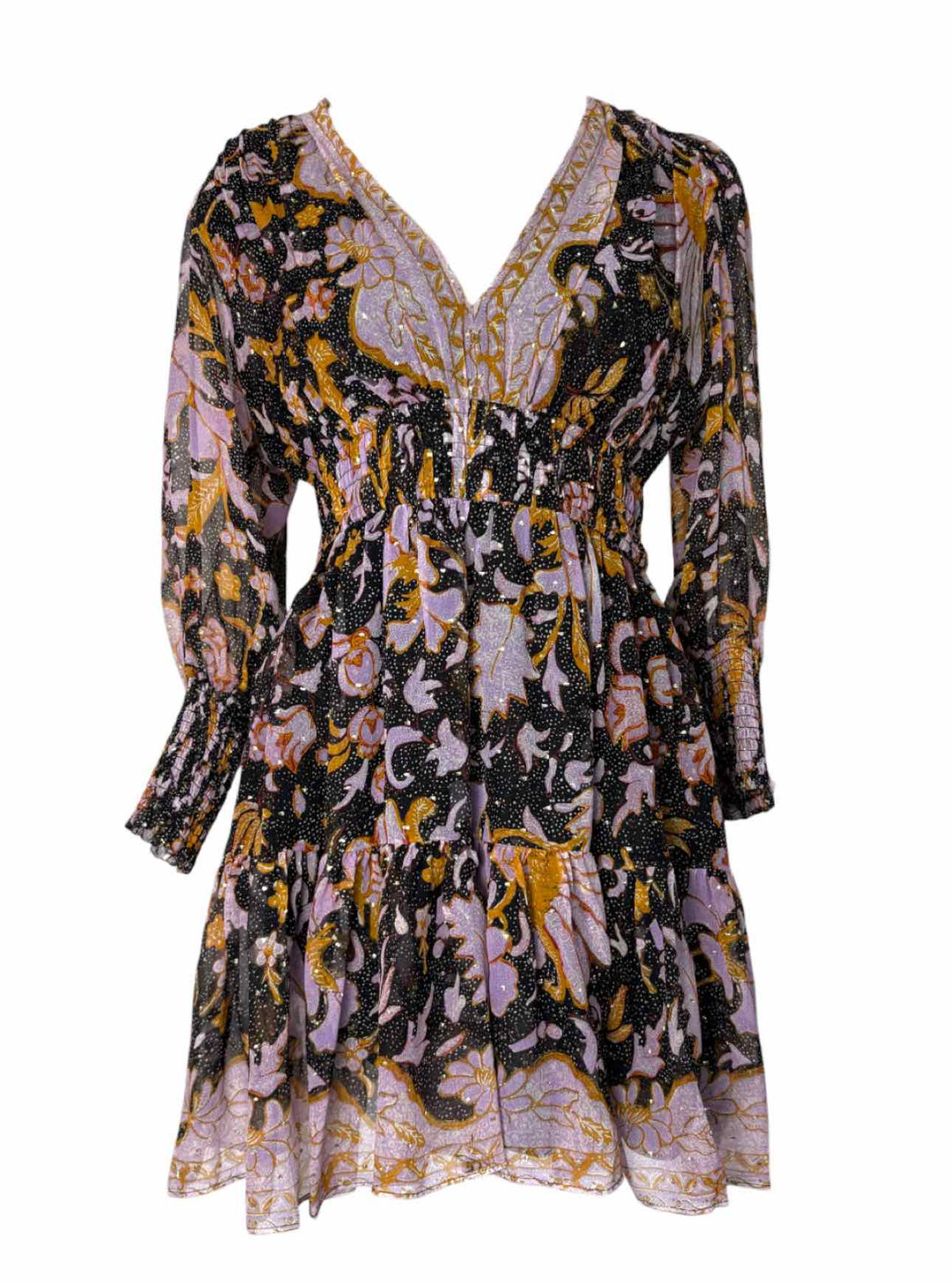 Ulla Johnson Size 6 Metallic Floral Silk Dress - Luxury Used Designer  Dresses