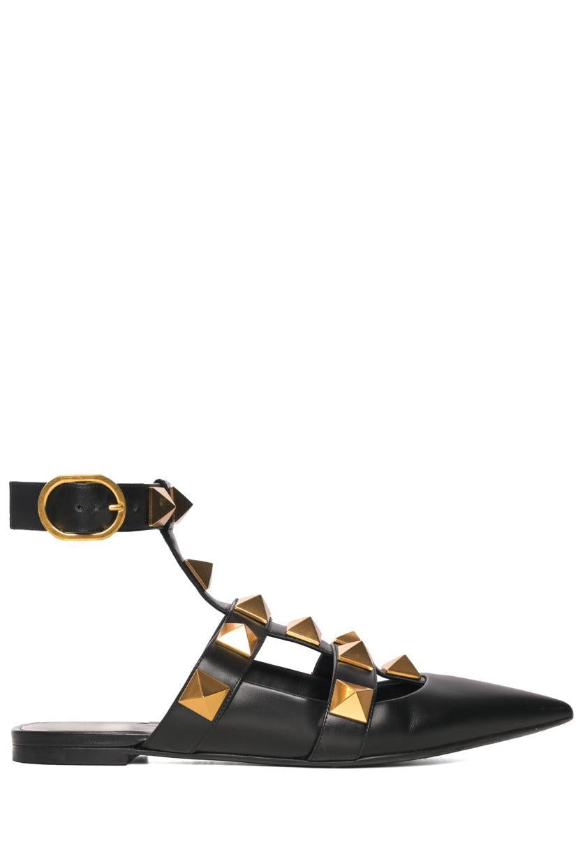 Valentino Size 39 Roman Stud Leather Pointed Toe Flats
