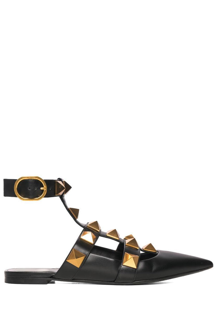 Valentino Size 39 Roman Stud Leather Pointed Toe Flats