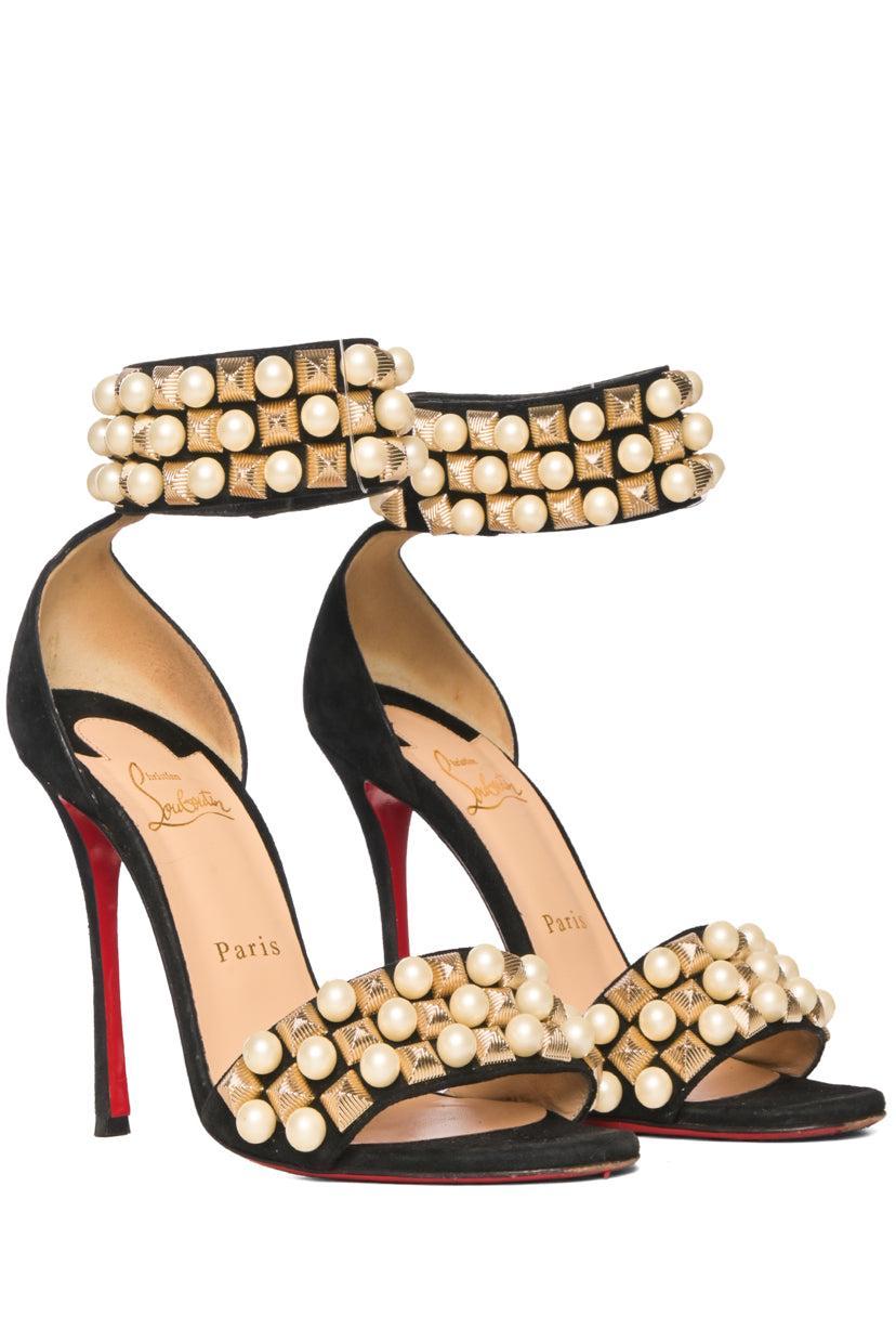 Christian Louboutin Size 38.5 Suede Tudor Bal Heeled Sandals